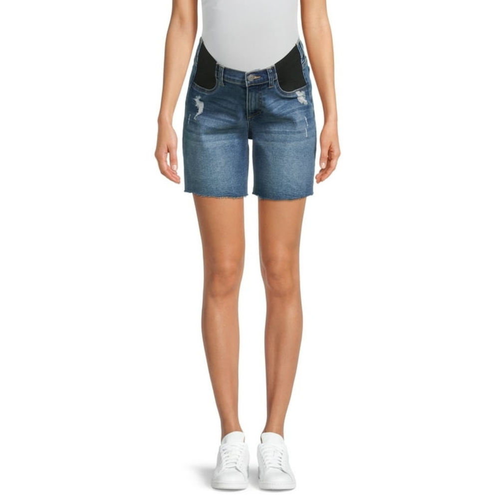 TIME AND TRU MATERNITY High Waisted Jean Shorts S 4 6 Ripped Bermuda Stretch - Picture 4 of 10